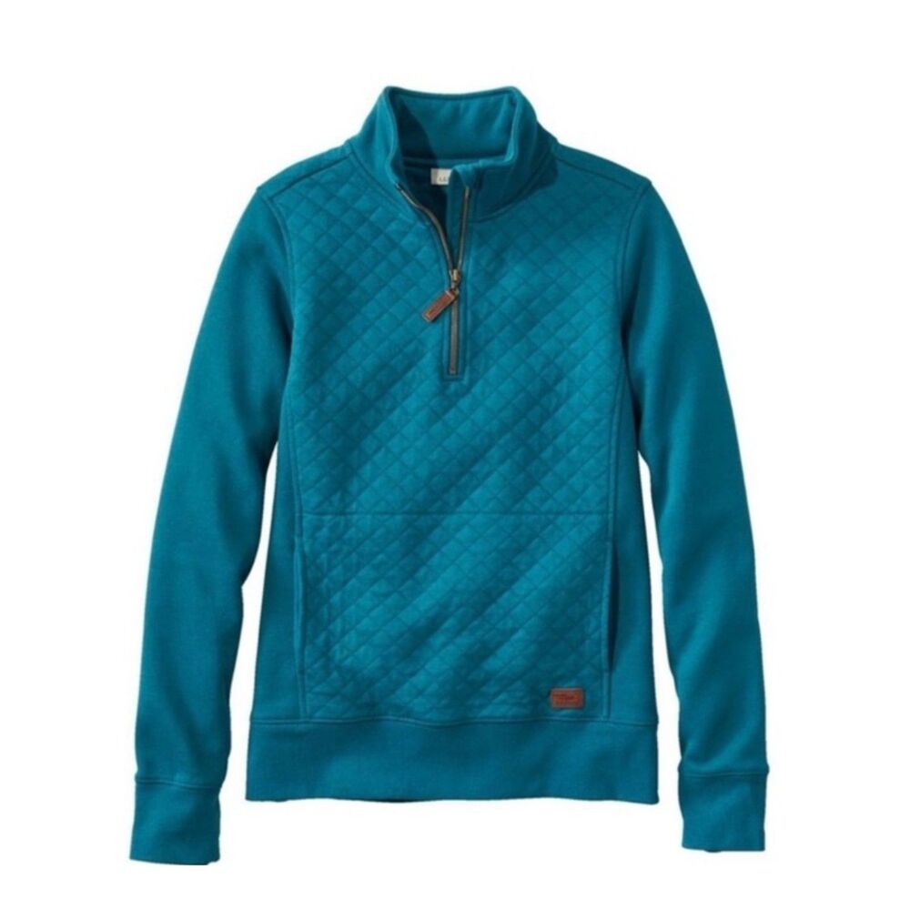 L.L. Bean Teal Quilted Quarter Zip Pullover Sweatshirt Sz. M